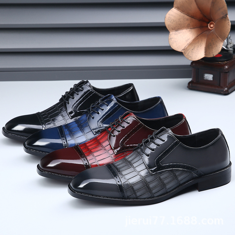 Men'S Shoes Crocs - รองเท้าอ็อกซ์ฟอร์ดหัวปิดลายหนังจระเข้สีดำสำหรับผู้ชาย หนังเงา รองเท้าทางการสำหรับธุรกิจ งานแต่งงาน และสำนักงาน สวมใส่สบาย