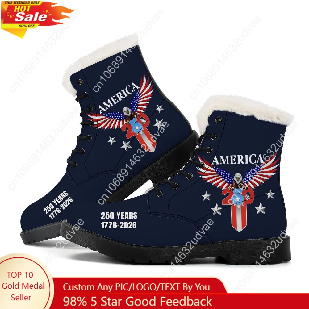 Men'S Shoes Quality - อเมริกาครบรอบ 250 ปี 1776-2026 รองเท้าบูทผ้ากำมะหยี่ รองเท้าลำลองสำหรับบุรุษและสตรี
