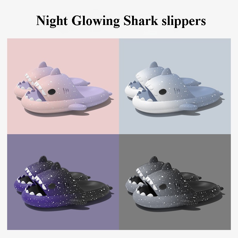Men'S Shoes To Women'S Size - น่ารักการ์ตูน Shark รองเท้าแตะสําหรับผู้หญิงผู้ชายสีฤดูร้อนรองเท้า Night Glowing สไตล์คู่