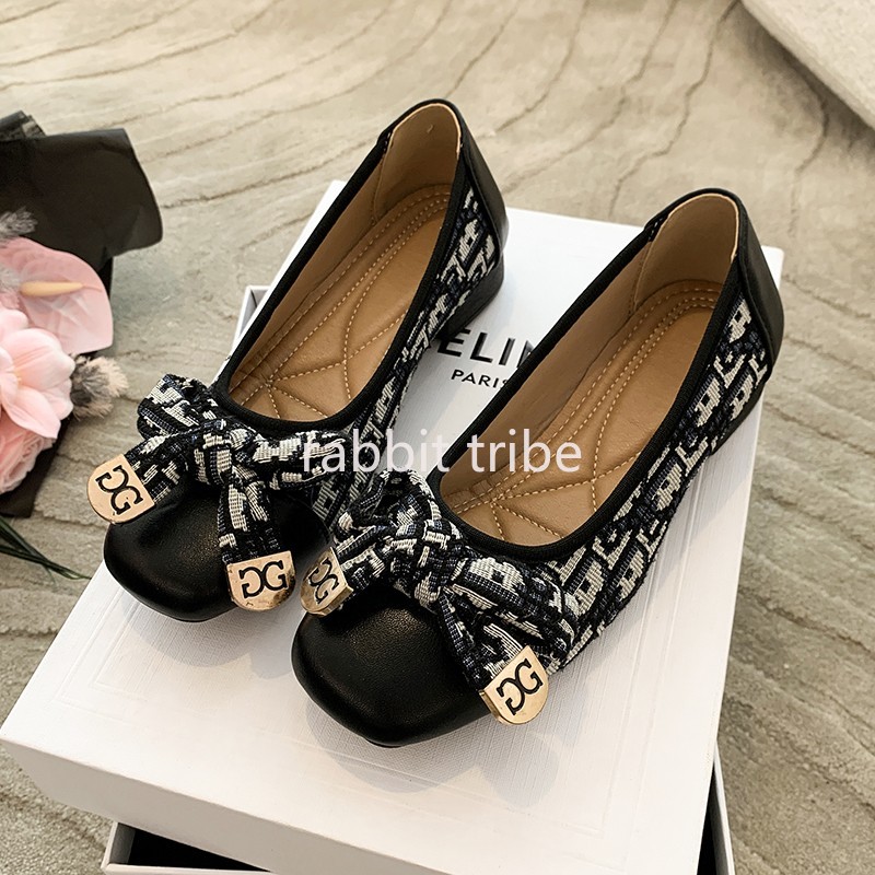 Men'S Shoes To Women'S Size - รองเท้าส้นเตี้ยแบบสวมสบายสไตล์ฝรั่งเศสสำหรับผู้หญิง ดีไซน์เซ็กซี่ หัวเหลี่ยม แต่งลายปัก เหมาะกับกระโปรง ส้นเตี้ยเล็กน้อย
