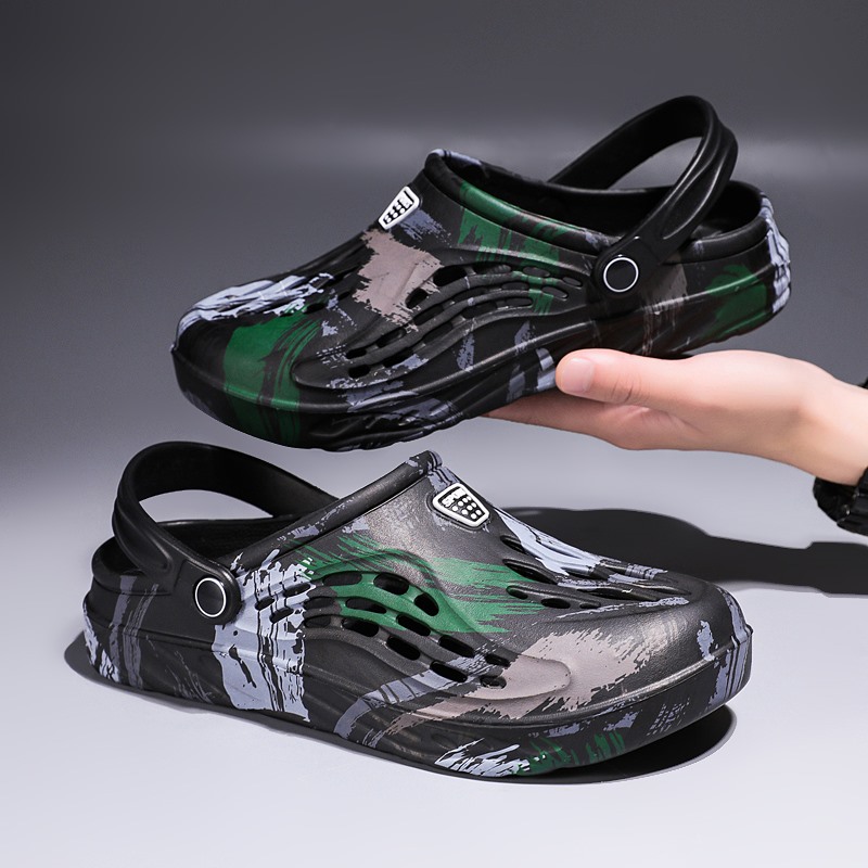 Men'S Shoes Crocs - รองเท้าแตะลายพรางกราฟฟิตี้สำหรับผู้ชาย รองเท้าแตะสวน รองเท้าแตะชายหาดกันลื่น รองเท้าใส่ในบ้าน ไซส์ใหญ่ 45-49