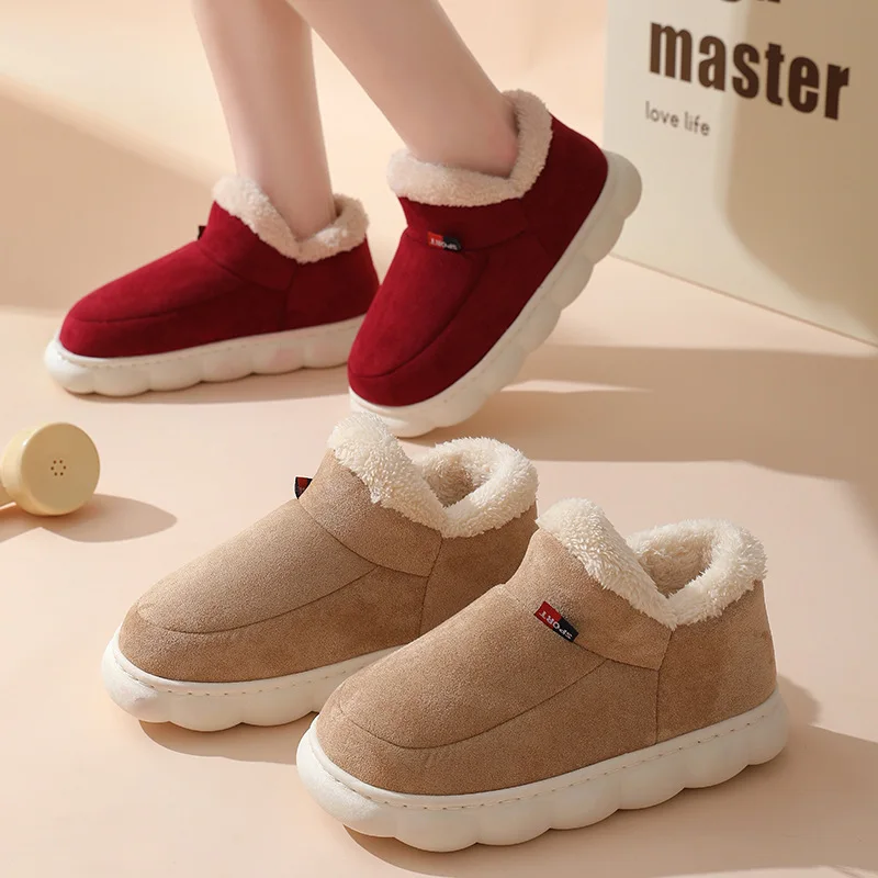 Men'S Shoes To Women'S Size - รองเท้าลำลองใส่ในบ้านสำหรับฤดูหนาว ปี 2025 รองเท้าผู้หญิง รองเท้าผ้าฝ้ายอุ่นสำหรับใส่กลางแจ้ง รองเท้าผู้หญิงแบบสวมในบ้านบุขนนุ่ม