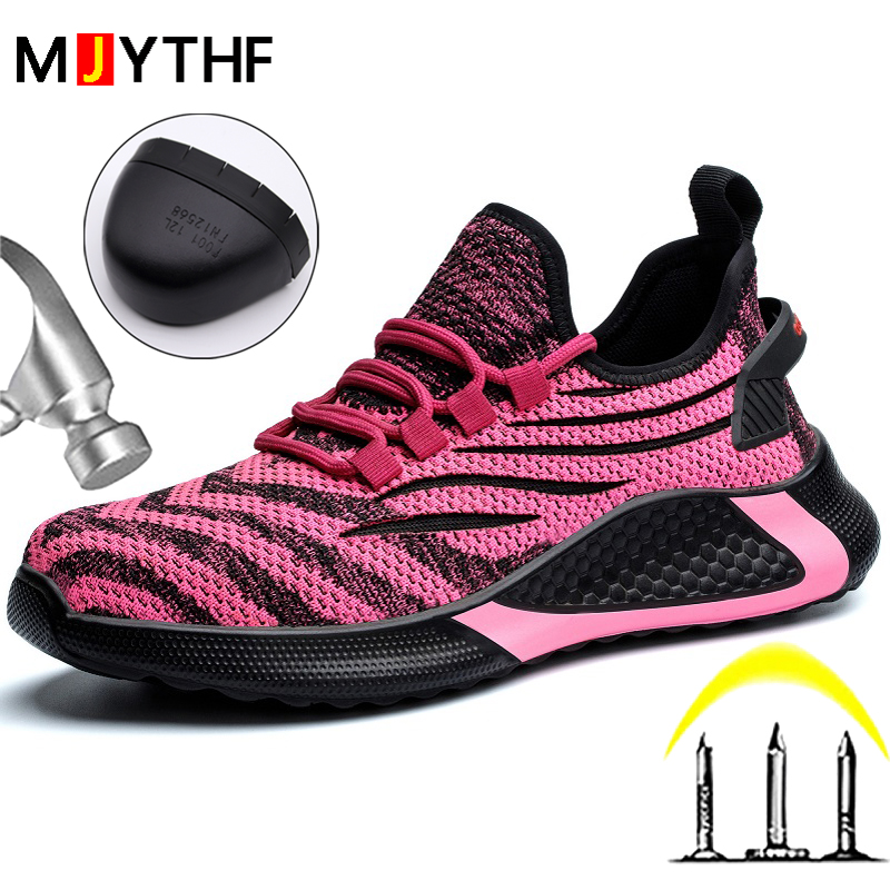 Men Shoes Red Tape - รองเท้าเพื่อความปลอดภัยในการทำงานสำหรับผู้หญิง สีแดงกุหลาบ ป้องกันการกระแทก ป้องกันการเจาะทะลุ รองเท้าที่ทนทาน รองเท้าผ้าใบสำหรับทำงาน