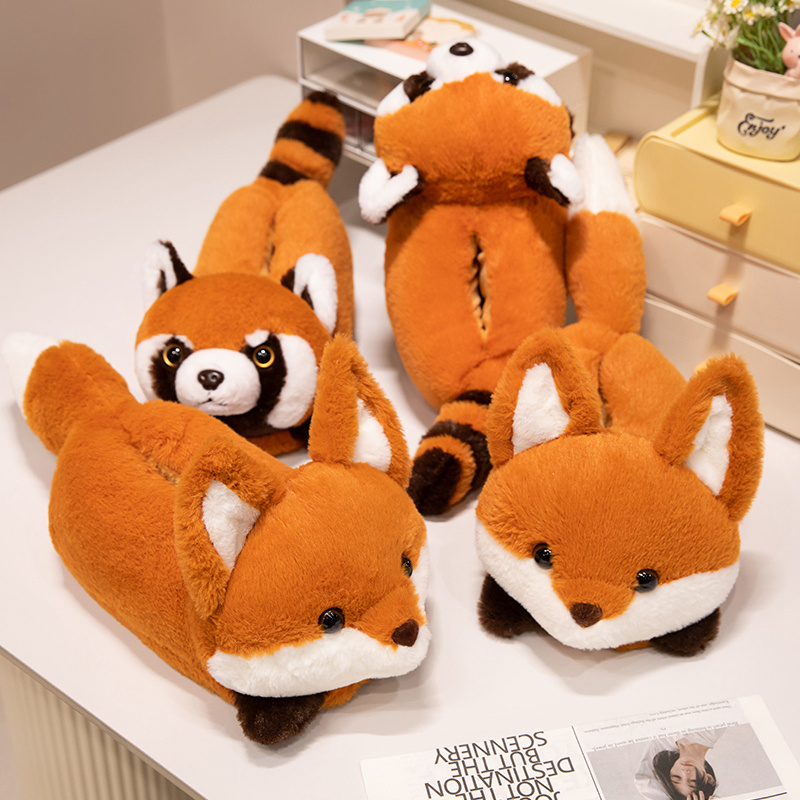 Men Shoes Red Tape - น่ารักสีแดง PANDA Fox รองเท้าผู้หญิงผู้ชายฤดูหนาวรองเท้าแตะ WARM Plush
