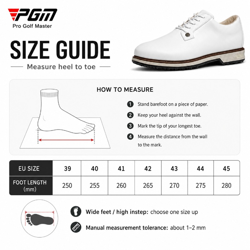 PGM รองเท้ากอล์ฟหนังวัวสำหรับผ - Men Shoes Eu To Us บทวิจารณ์และราคา